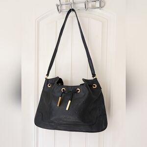 Black Leather Gianni Bernini Tie Bucket Bag